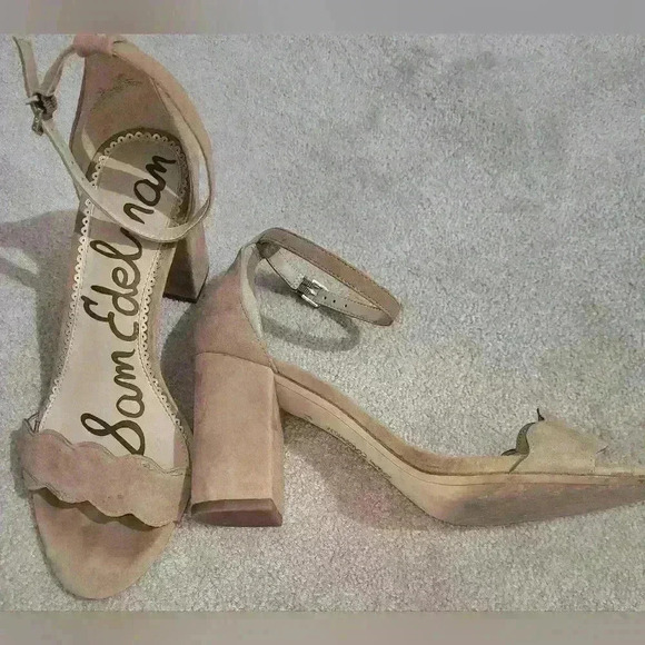 Sam Edelman Women Open Toe Block Heels Ankle Buckle Suede Sandals Beige … - Picture 6 of 9